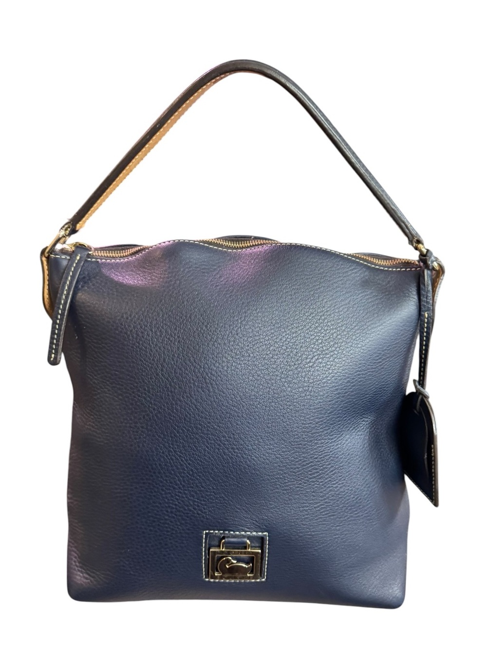 Dooney & Bourke Navy Pebbled Leather Leather Hobo Shoulder Bag